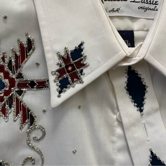 Klassie Lassie Artsy Button Up Shirt w/ Sequins & Glitter Wrinkle Free Size L - Picture 3 of 11